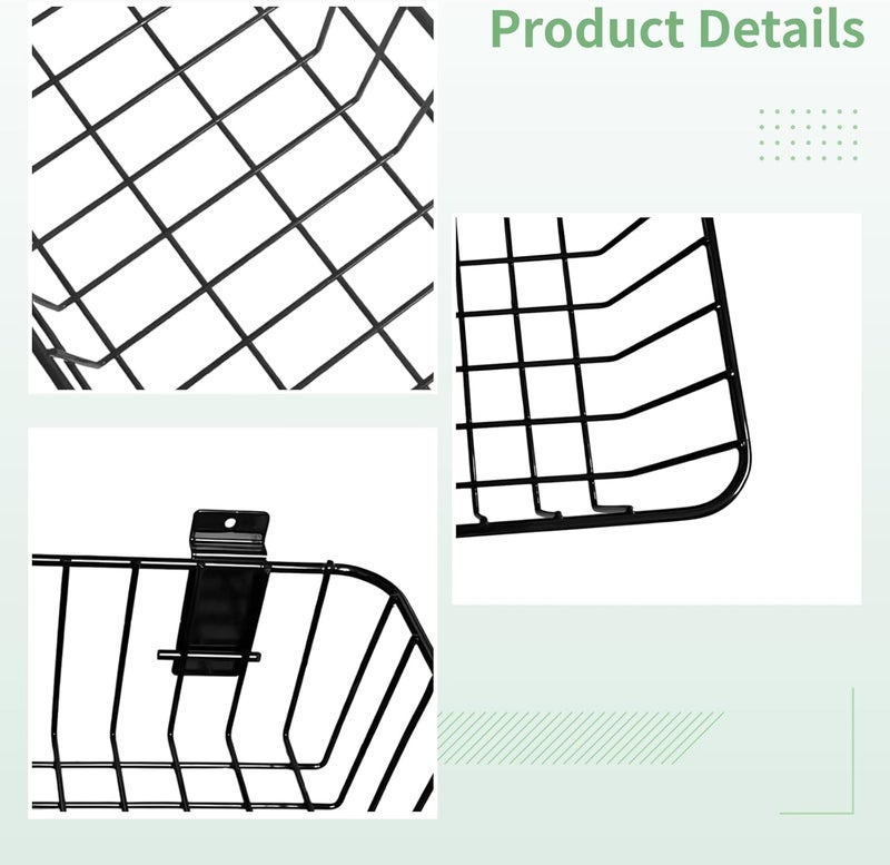 2 Pack Black Metal Slatwall Baskets, Large Carbon Steel Organizers with Hooks for Efficient Storage, 13.4×7.5×4.3 - Image 4