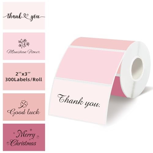 WANGHENG 3" x 2" Pink Thermal Label,Self-Adhesive Rectangle Thermal Sticker Labels for Logo Design,Name/Price Tag,Thanks Card,Address,QR Code - Image 1