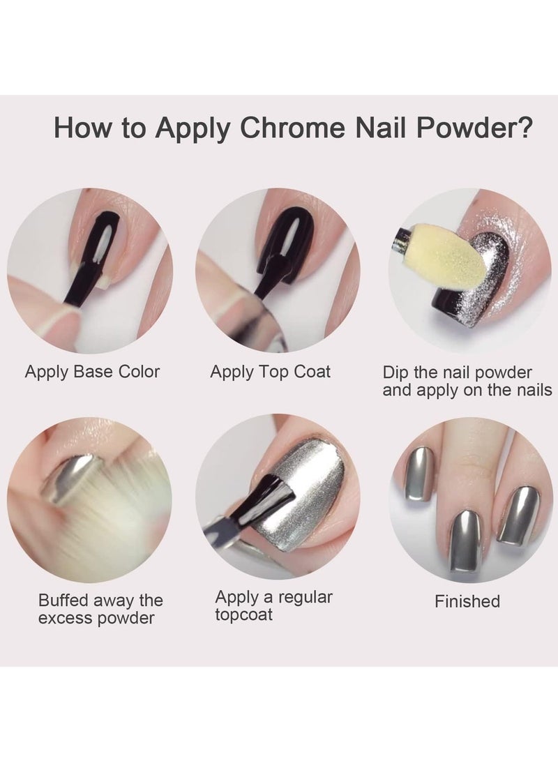 Captaintech 6 Colors Chrome Nail Powder, Mermaid Mirror Powder Neon Art Manicure Pigment Glitter Set DIY Salon Home Gifts for Women Decoration 6 in 1 - Image 3