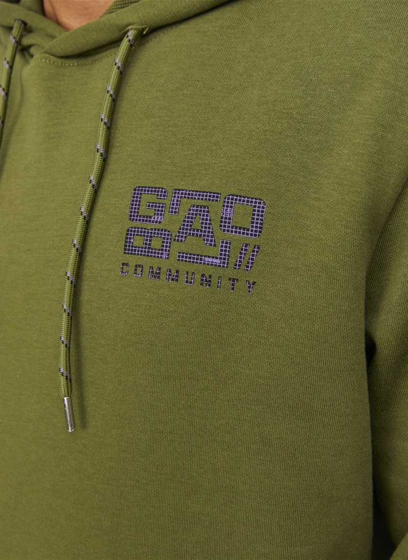 جاك & جونز Hooded Collar Green Men's Sweatshirt 12242225_JCOWAFFLE Backprint Sweat