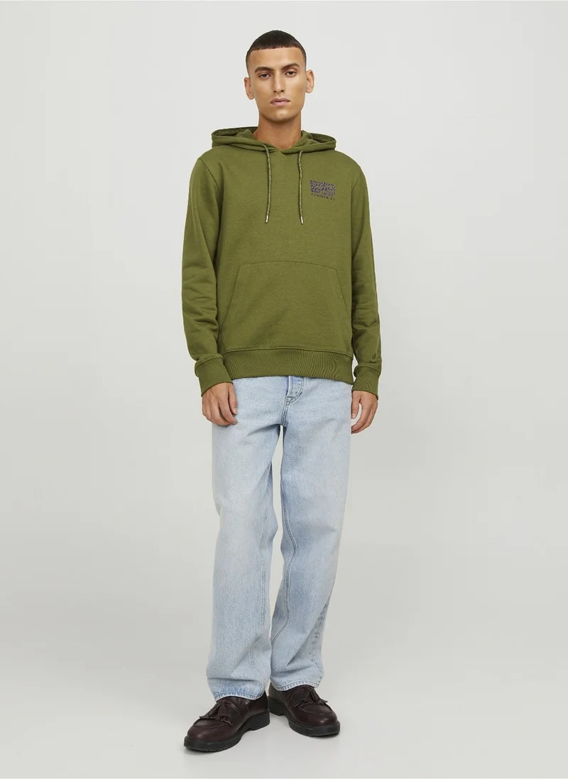 جاك & جونز Hooded Collar Green Men's Sweatshirt 12242225_JCOWAFFLE Backprint Sweat