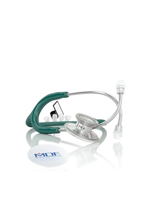 MDF Acoustica Lightweight Stethoscope for Doctors, Nurses, Students, Home Health Use, Adult, Dual Head, Dark Green Tube, Silver Chestpiece-Headset, MDF747XP04