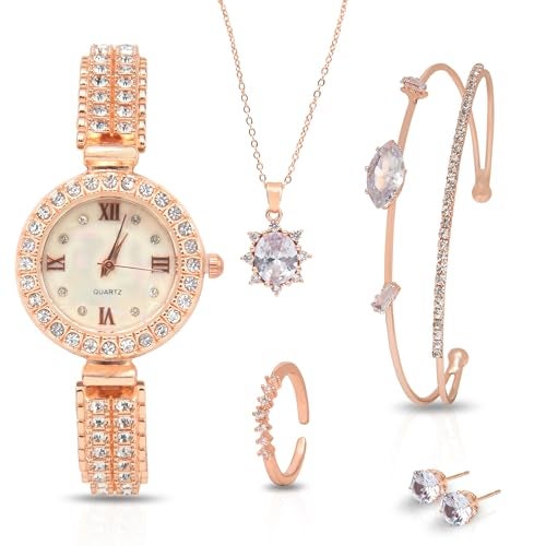 BAREPEPE Rose Gold Watch Gift Set For Women/Girls with Jewellery - Gift for Wife, Sister, Mother, Girlfriend, Valentines Day, Rakshabhandhan/Rakhi - Image 1