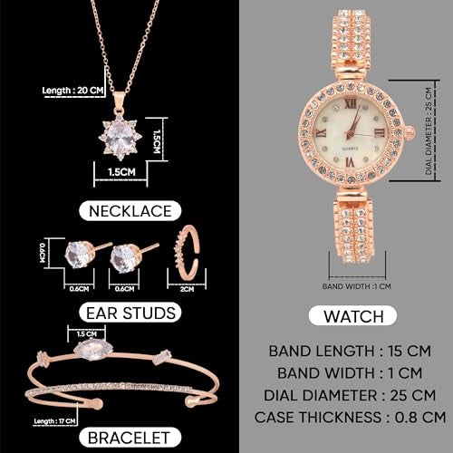 BAREPEPE Rose Gold Watch Gift Set For Women/Girls with Jewellery - Gift for Wife, Sister, Mother, Girlfriend, Valentines Day, Rakshabhandhan/Rakhi - Image 5