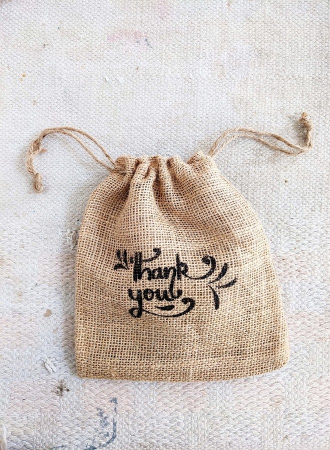 Handmakers Sustainable Small Jute Potli Pouch for Pooja with Thank You Print | Small Jute Gift Pouch | Pack of 15 - Image 3