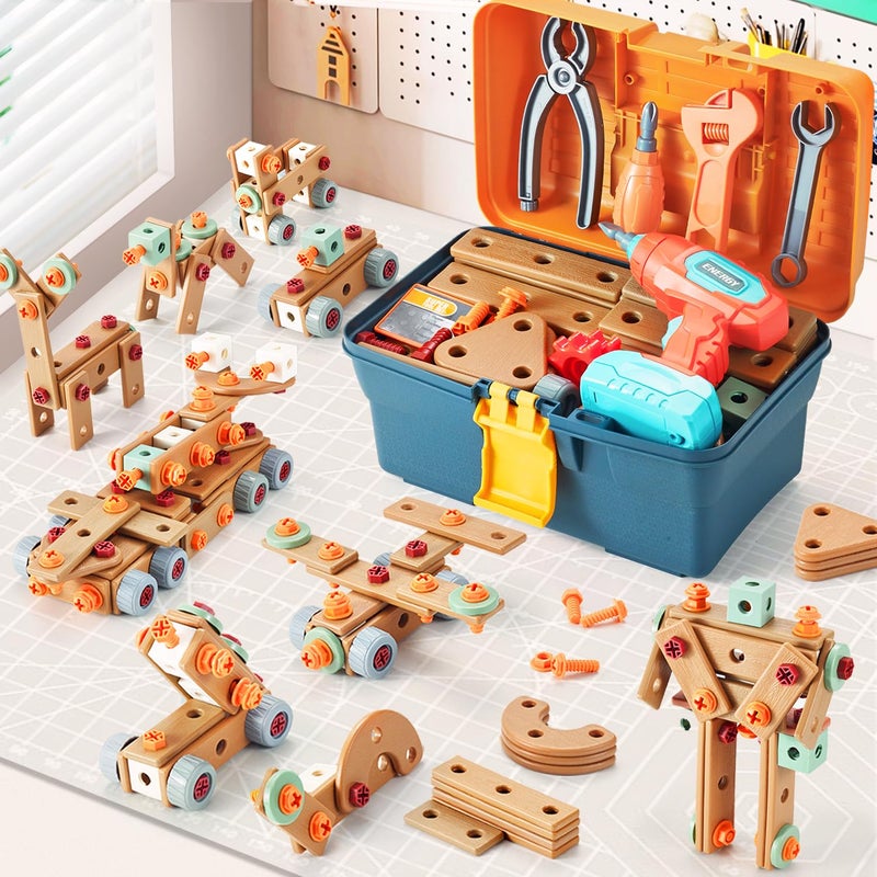 VEAIS Kids Tool Set with Drill 148 PCS STEM Building Tools with Storage Box Plastic Todder Tool Set for Boys and Girls Age 3 4 5 6 7 8 Years - Image 2
