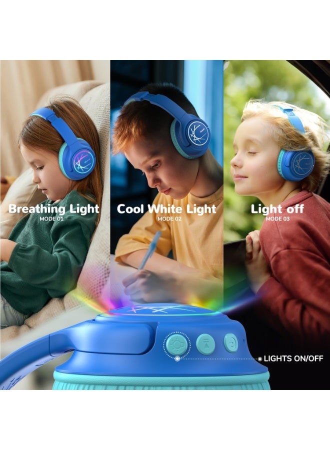 iClever Kids Bluetooth Headphones with LED Lights, 43H Playtime, Type-C Fast Charging, BTH18 Safe Volume 74/85dBA, Bluetooth5.3,Toddler Headphones Aux Cord for iPad/Tablet/Travel/School, Blue - Image 4