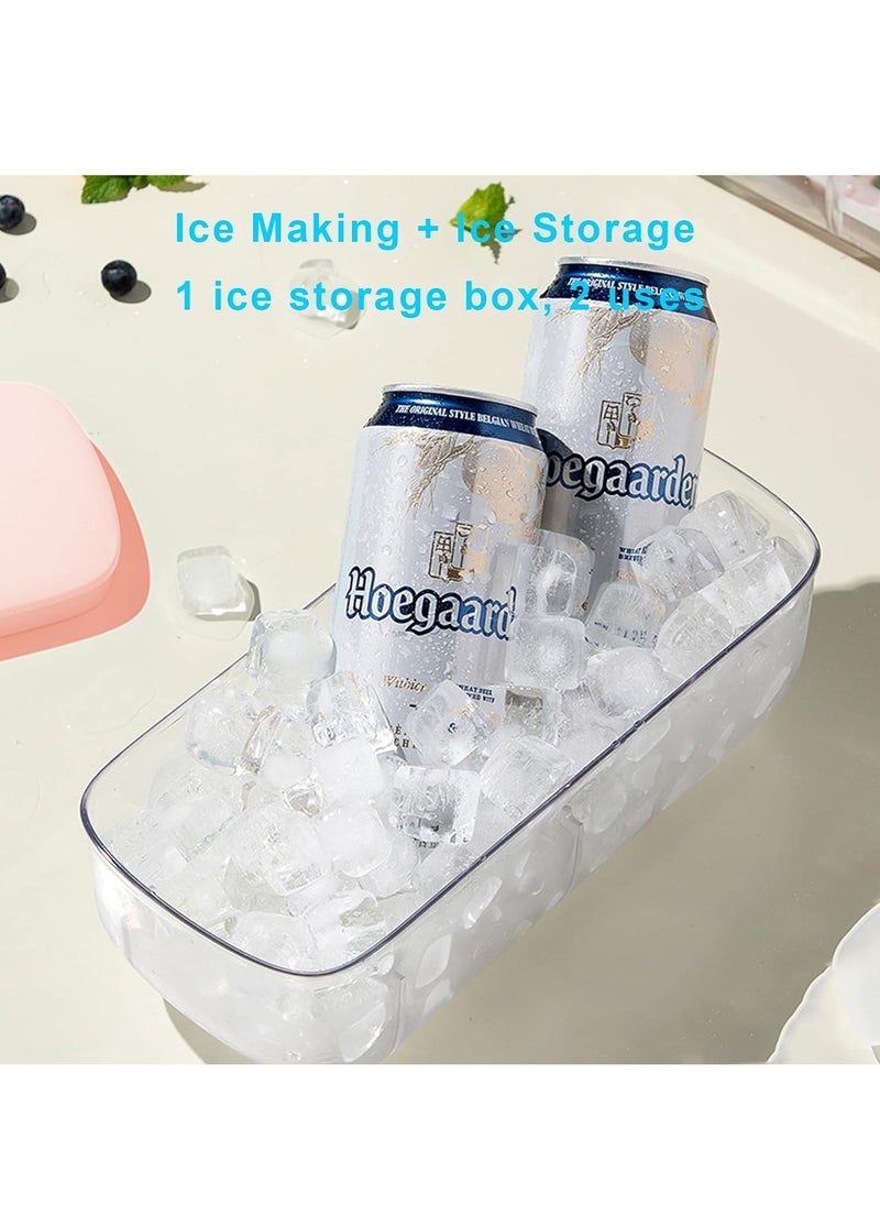 Generic - Press Type 48-Ice Cube Tray Quickly Ice Cubes Release Plastic Stackable Maker Mold with Ice Container  Scoop and Lid for Freezer Drinks Tea Coffee (Pink) - Image 1
