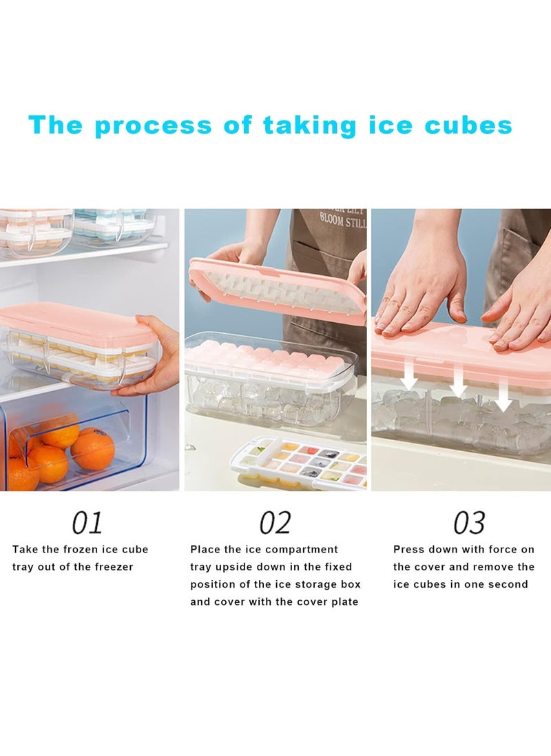 Generic - Press Type 48-Ice Cube Tray Quickly Ice Cubes Release Plastic Stackable Maker Mold with Ice Container  Scoop and Lid for Freezer Drinks Tea Coffee (Pink) - Image 1