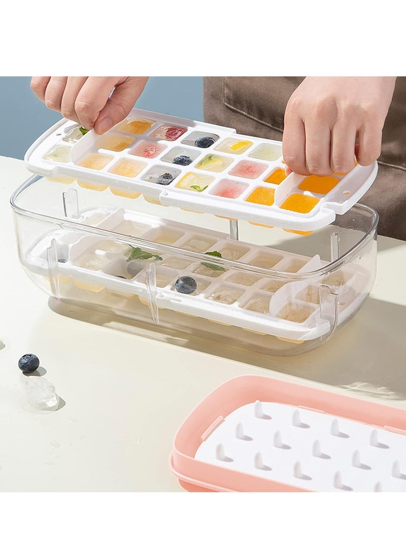 Generic - Press Type 48-Ice Cube Tray Quickly Ice Cubes Release Plastic Stackable Maker Mold with Ice Container  Scoop and Lid for Freezer Drinks Tea Coffee (Pink) - Image 1