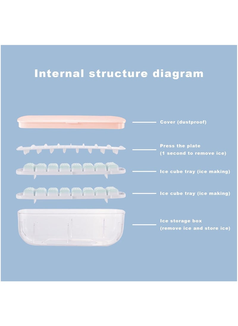Generic - Press Type 48-Ice Cube Tray Quickly Ice Cubes Release Plastic Stackable Maker Mold with Ice Container  Scoop and Lid for Freezer Drinks Tea Coffee (Pink) - Image 1