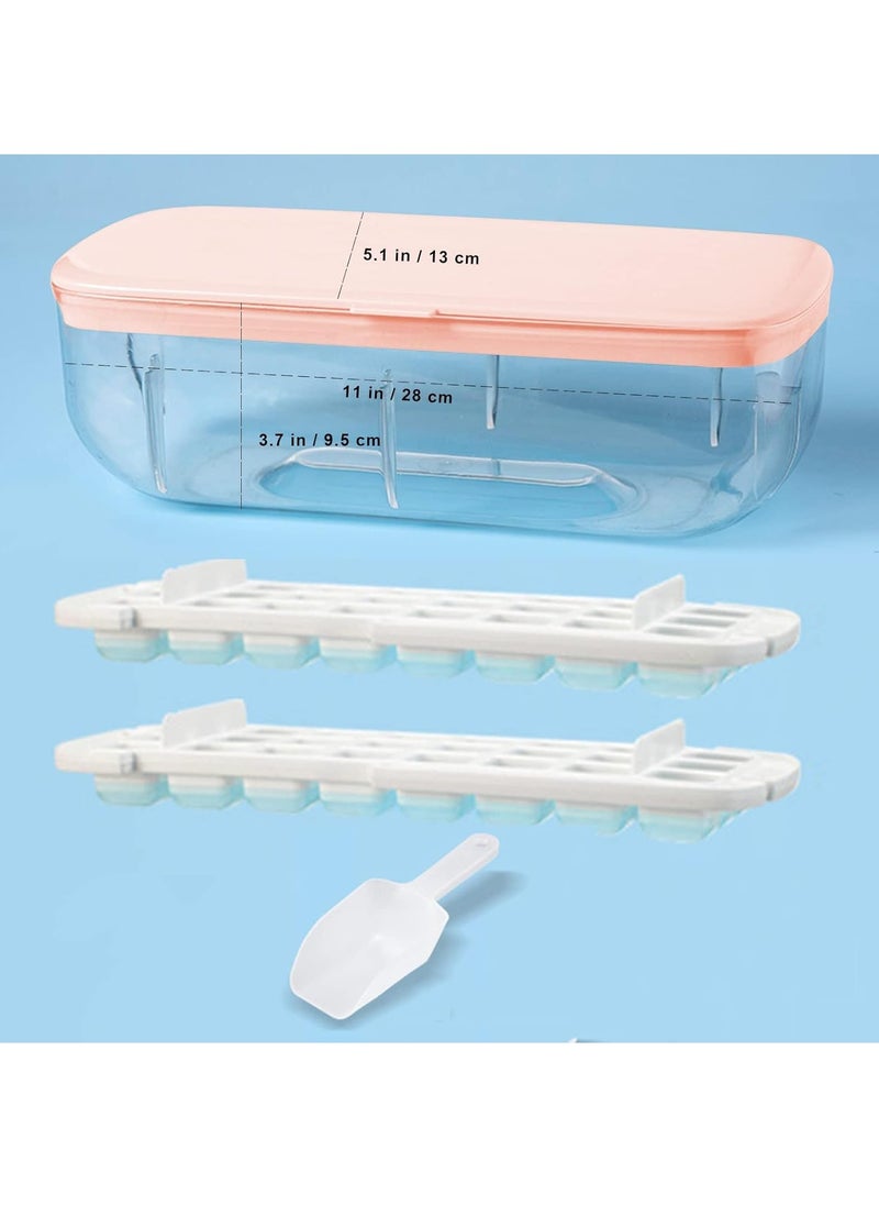 Generic - Press Type 48-Ice Cube Tray Quickly Ice Cubes Release Plastic Stackable Maker Mold with Ice Container  Scoop and Lid for Freezer Drinks Tea Coffee (Pink) - Image 1