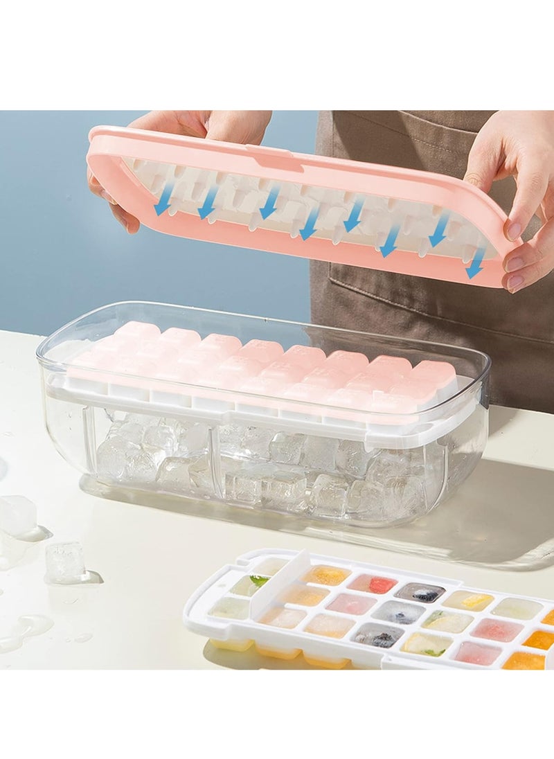 Generic - Press Type 48-Ice Cube Tray Quickly Ice Cubes Release Plastic Stackable Maker Mold with Ice Container  Scoop and Lid for Freezer Drinks Tea Coffee (Pink) - Image 1