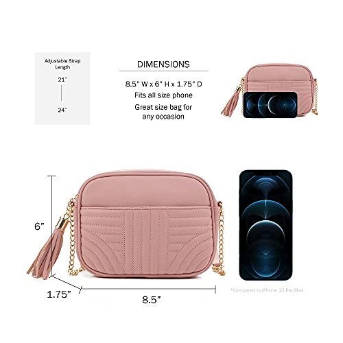 EVVE Quilted Crossbody Bags for Women - Stylish Camera Bag with Tassel - Lightweight Medium Size Shoulder Purse | Mauve - Image 4