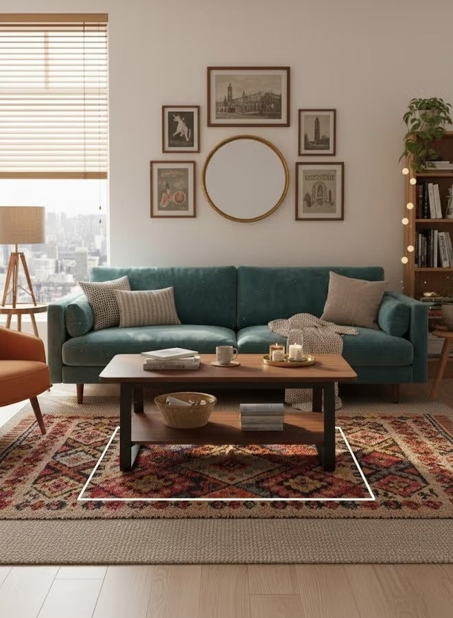 كريست جي طاولة قهوة مودرن فاخرة بطبقتين مقاس 100 × 60 × 48 سم – تصميم صناعي أنيق بسطح خشبي فاخر وهيكل معدني أسود متين لغرف المعيشة العصرية - Image 4