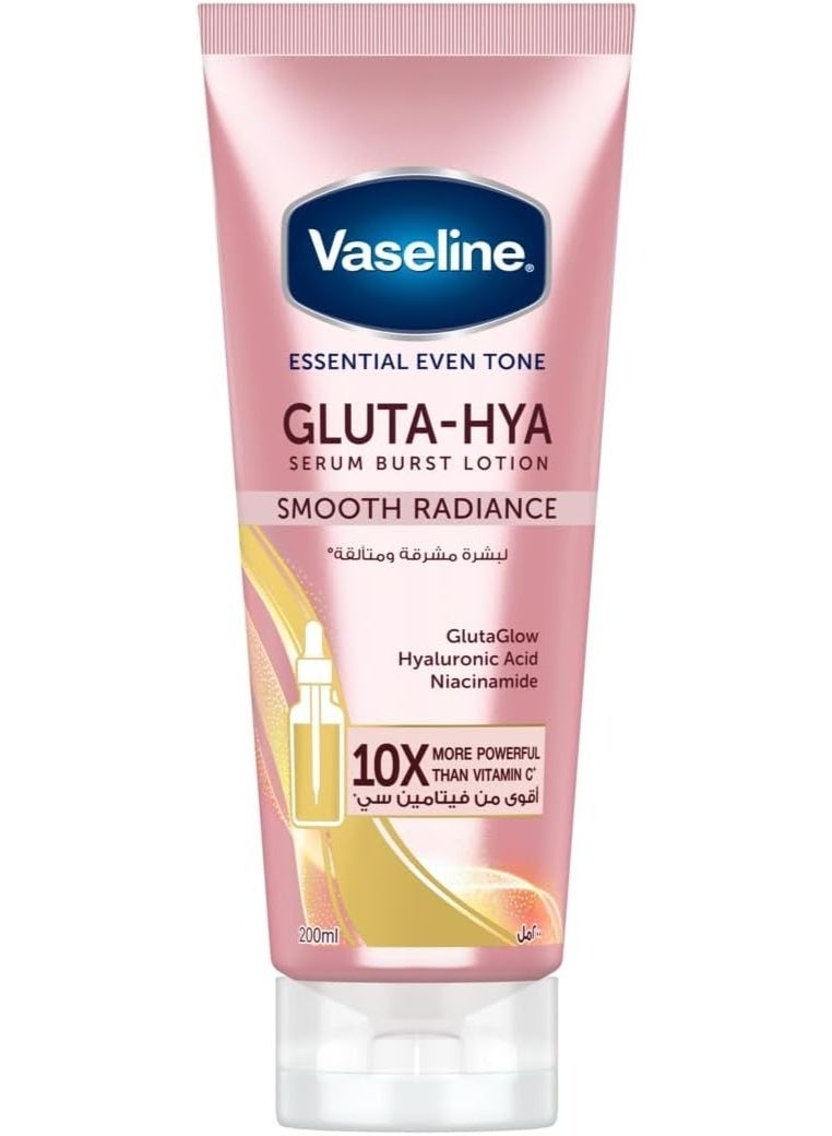Vaseline Essential Even Tone Body Lotion Smooth Radiance, Gluta-Hya Serum Burst, 10X More Powerful than Vitamin C, Deeply Moisturising, 200ml - Image 1