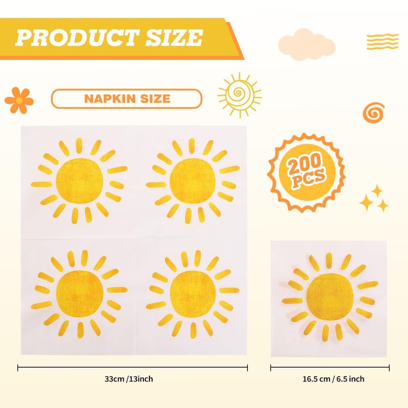 BHHQHH 200Pcs Boho Sun Paper Napkins First Trip Around The Sun Napkin Disposable Sunshine Cocktail Napkins for Birthday Baby Shower Party Supplies - Image 2