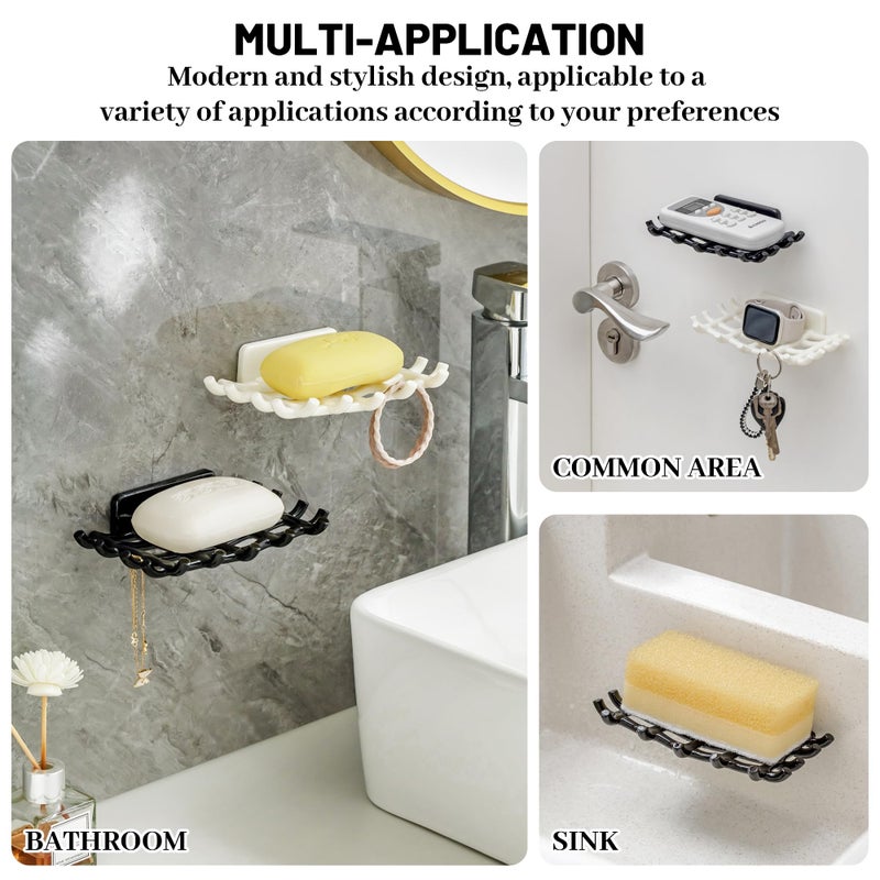 HASSLICKIT Soap Bar Holder for Shower Wall, Self Draining Soap Dish with Hooks, No Drilling, Bathtub Kitchen Sink Waterproof Adhesive Wall Mounted Dish (2 Pack, Black) - Image 4