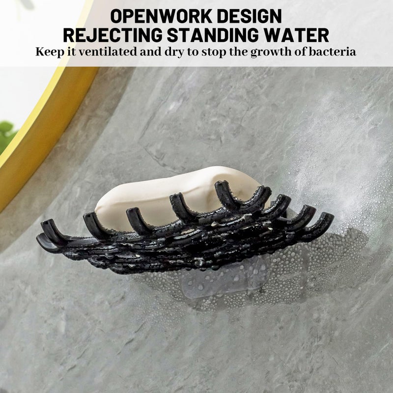 HASSLICKIT Soap Bar Holder for Shower Wall, Self Draining Soap Dish with Hooks, No Drilling, Bathtub Kitchen Sink Waterproof Adhesive Wall Mounted Dish (2 Pack, Black) - Image 5