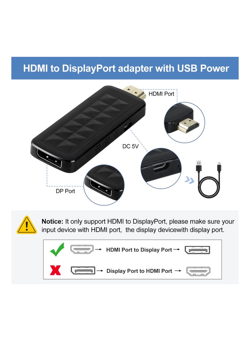 SOLARAE HDMI to DisplayPort, HDMI to DisplayPort Cable Adapter, HDMI Male to DP Female with USB Power, Support 4K@60Hz, 1080P@144hz, Display1.4, Dual - Modes, Compatible with Laptop(NOT USB Port) - Image 3