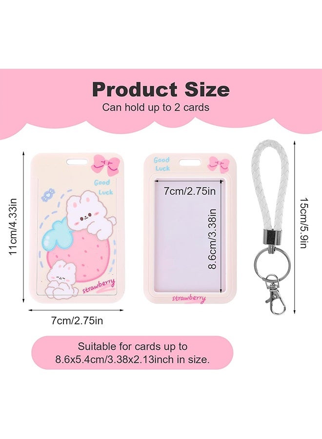 كوانتوم حامل شارة الهوية من قطعتين، شارة هوية على شكل أرنب ودب كرتوني لطيف، حامل مع بكرة شارة بحبل، أدوات مكتبية لطلاب المدارس - Image 2