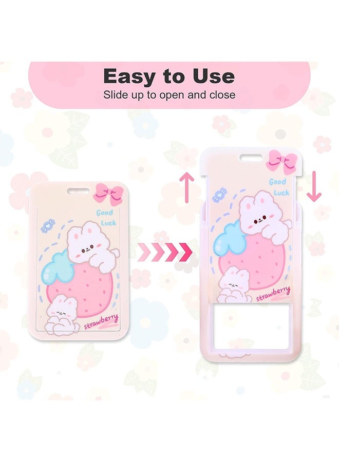 كوانتوم حامل شارة الهوية من قطعتين، شارة هوية على شكل أرنب ودب كرتوني لطيف، حامل مع بكرة شارة بحبل، أدوات مكتبية لطلاب المدارس - Image 4