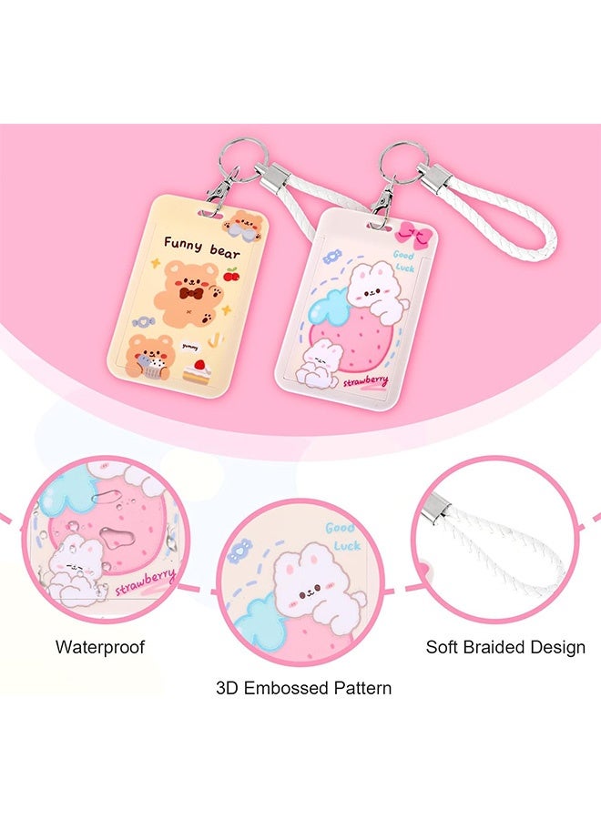 كوانتوم حامل شارة الهوية من قطعتين، شارة هوية على شكل أرنب ودب كرتوني لطيف، حامل مع بكرة شارة بحبل، أدوات مكتبية لطلاب المدارس - Image 3