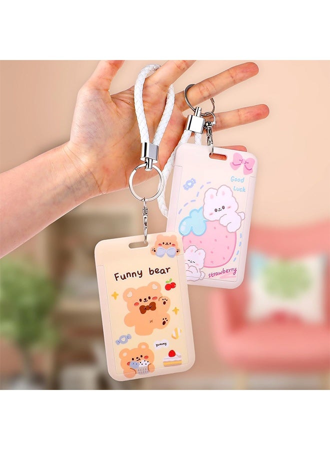 كوانتوم حامل شارة الهوية من قطعتين، شارة هوية على شكل أرنب ودب كرتوني لطيف، حامل مع بكرة شارة بحبل، أدوات مكتبية لطلاب المدارس - Image 5