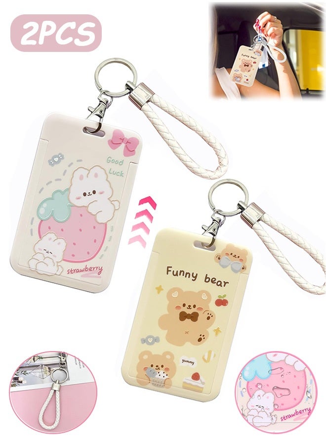 كوانتوم حامل شارة الهوية من قطعتين، شارة هوية على شكل أرنب ودب كرتوني لطيف، حامل مع بكرة شارة بحبل، أدوات مكتبية لطلاب المدارس - Image 1