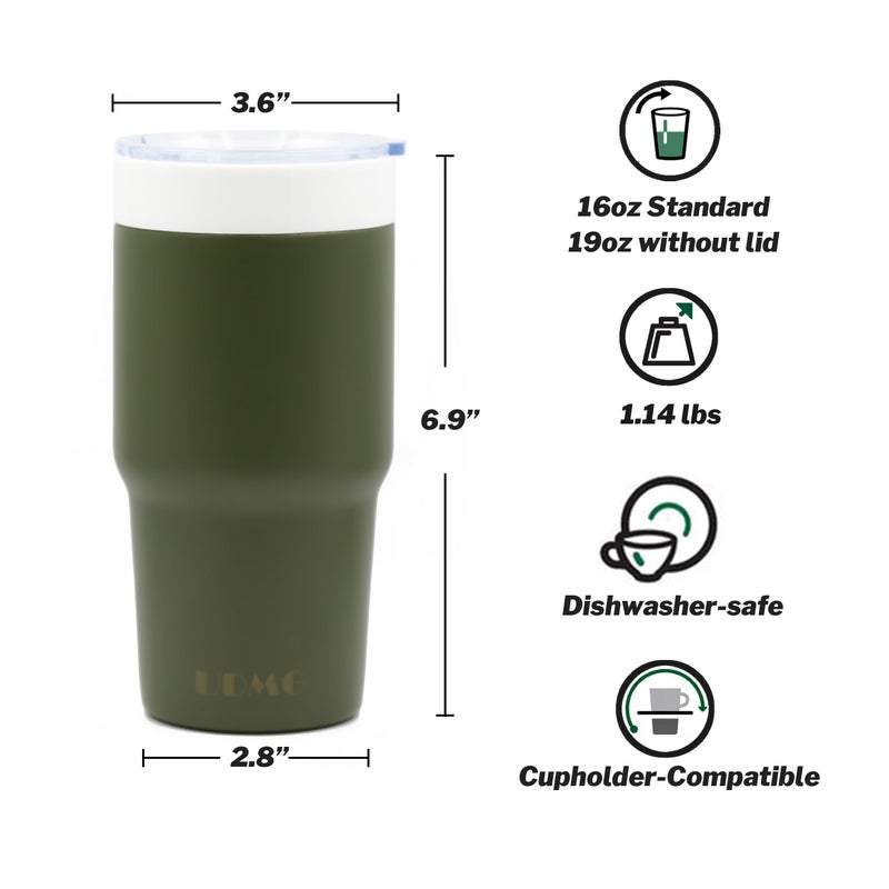UDMG Ture Ceramic-Lined (Not Coated) Stainless Steel Vacuum Insulated Travel Coffee Tumbler, 16oz for Coffee & Tea On-The-Go (Moss Green) - Image 4