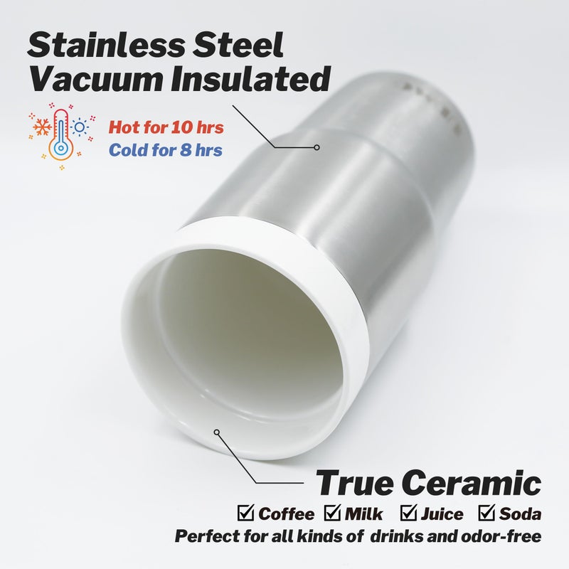 UDMG Ture Ceramic-Lined (Not Coated) Stainless Steel Vacuum Insulated Travel Coffee Tumbler, 16oz for Coffee & Tea On-The-Go (Moss Green) - Image 2