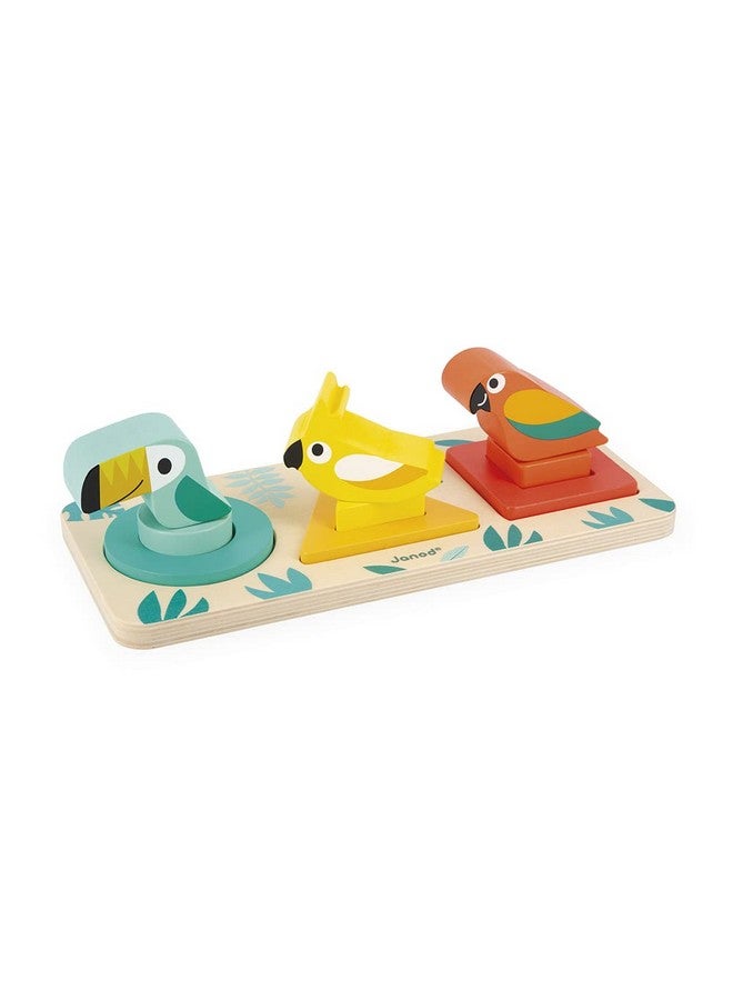 Janod - Tropik My First Shapes: Wooden Educational Toy - 9 Slot-in Shapes, Water-Based Paint - Ages 1+ - Image 2