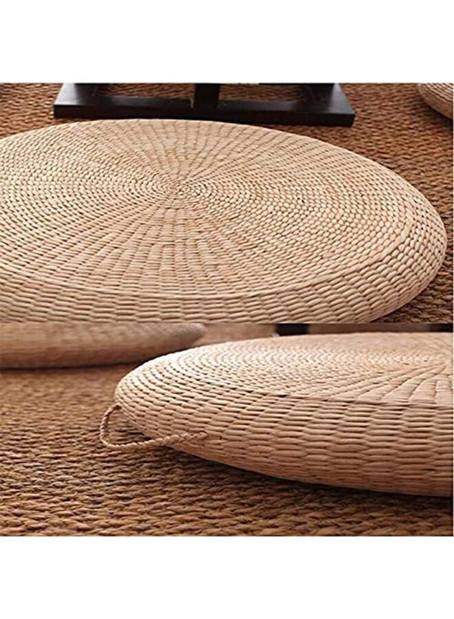 وسادة مقعد فوتون، وسادة أرضية منسوجة من القش الطبيعي للاستخدام الخارجي، وسادة أرضية مستديرة من حصير التاتامي للجلوس، وسادة تأمل مصنوعة يدويًا، لغرفة اليوجا 19.5 × 11.7 بوصة، لون بيج - Image 2