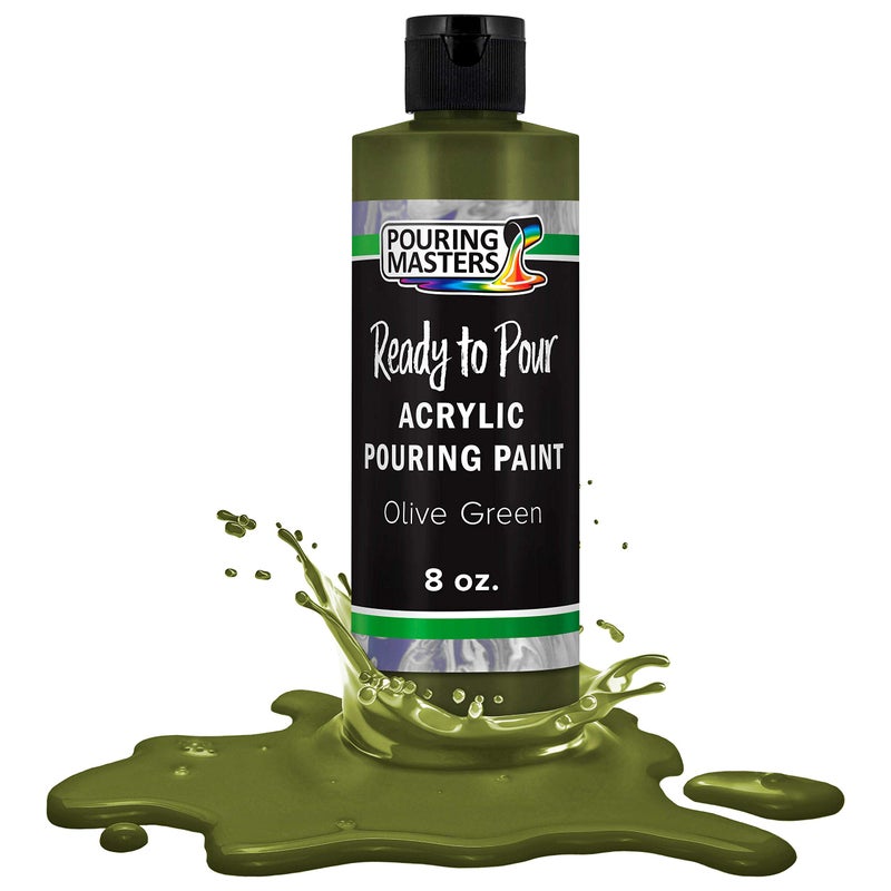POURING MASTERS Olive Green Acrylic Ready to Pour Pouring Paint Premium 8Ounce PreMixed WaterBased for Canvas Wood Paper Crafts Tile Rocks and More