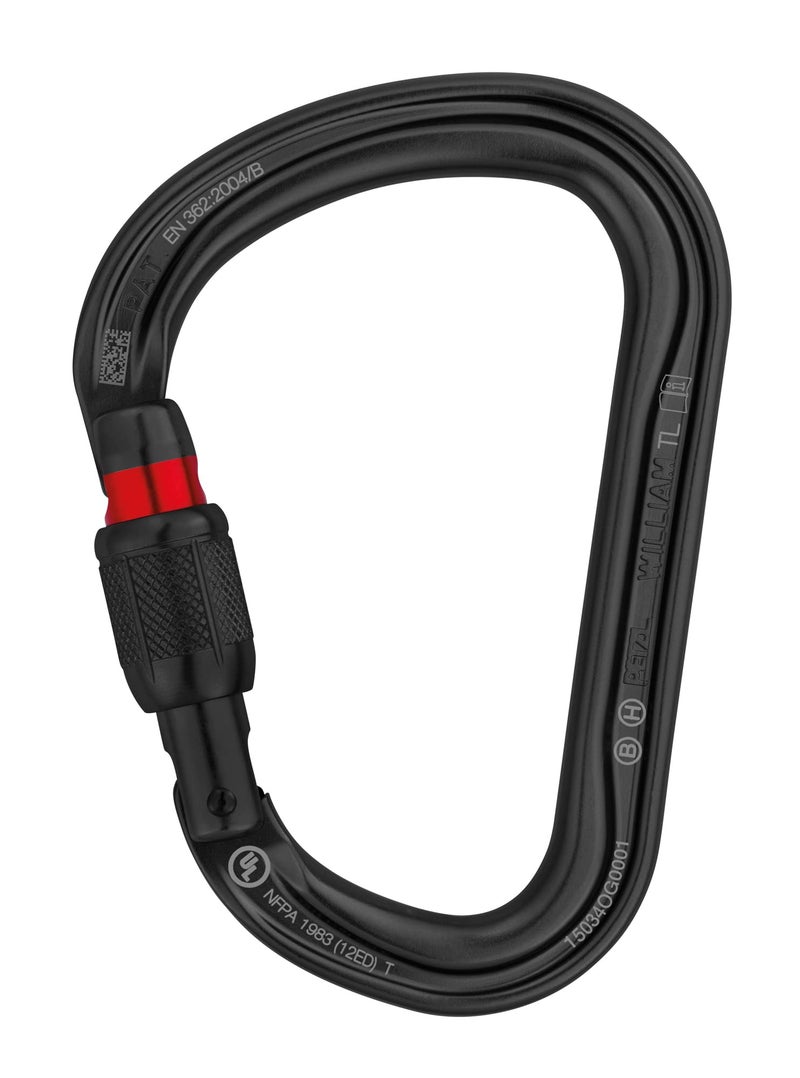 PETZL, William, Locking Carabiner for Belaying, Black, Screw-Lock - Image 1