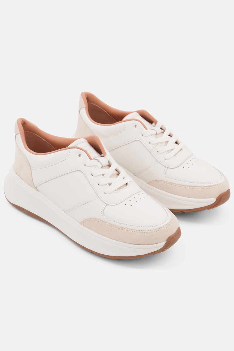 FitFlop Women F-Mode Leather/Suede Flatform Sneakers, White - Image 1