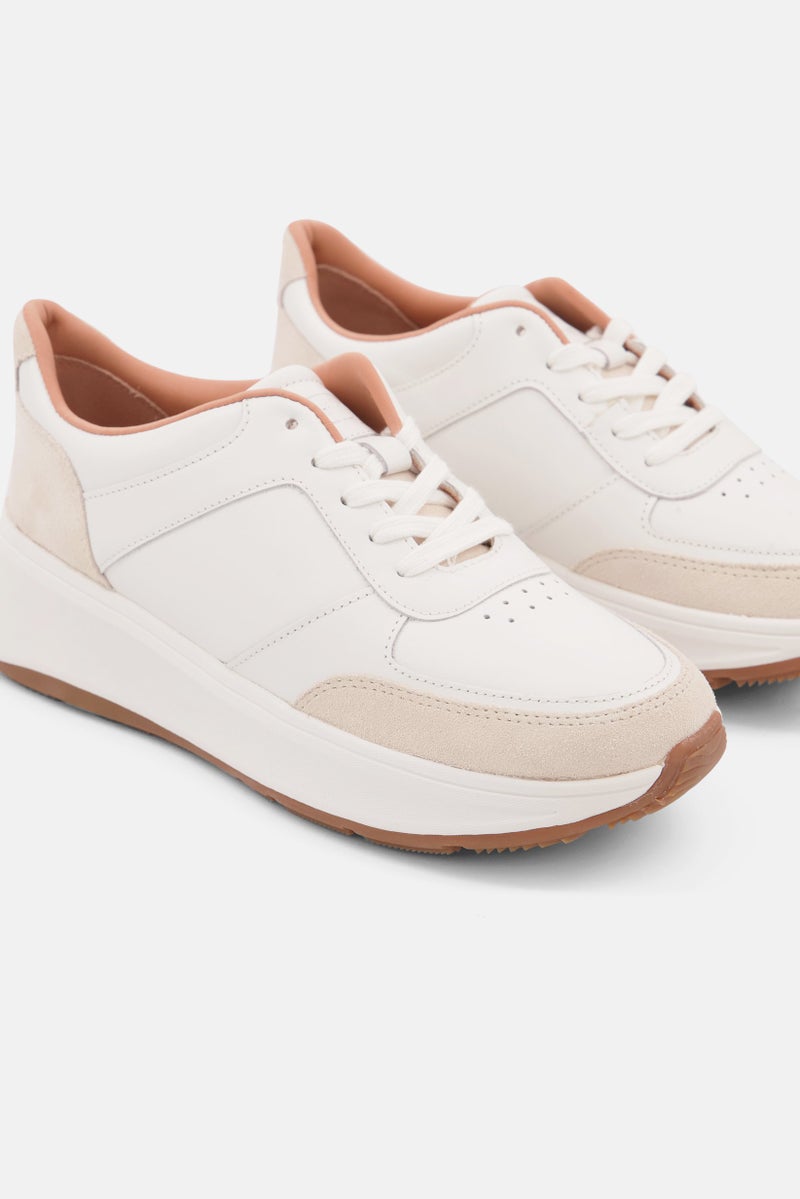 FitFlop Women F-Mode Leather/Suede Flatform Sneakers, White - Image 3