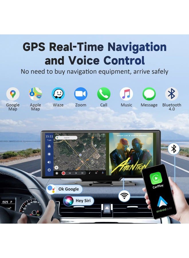 kuayvan Wireless Portable Carplay Screen for Car - 10.26Inch Carplay & Android Auto Car Touch Stereo, with 4K Dash Cam, Backup Camera,Bluetooth,GPS Navigation - Image 3
