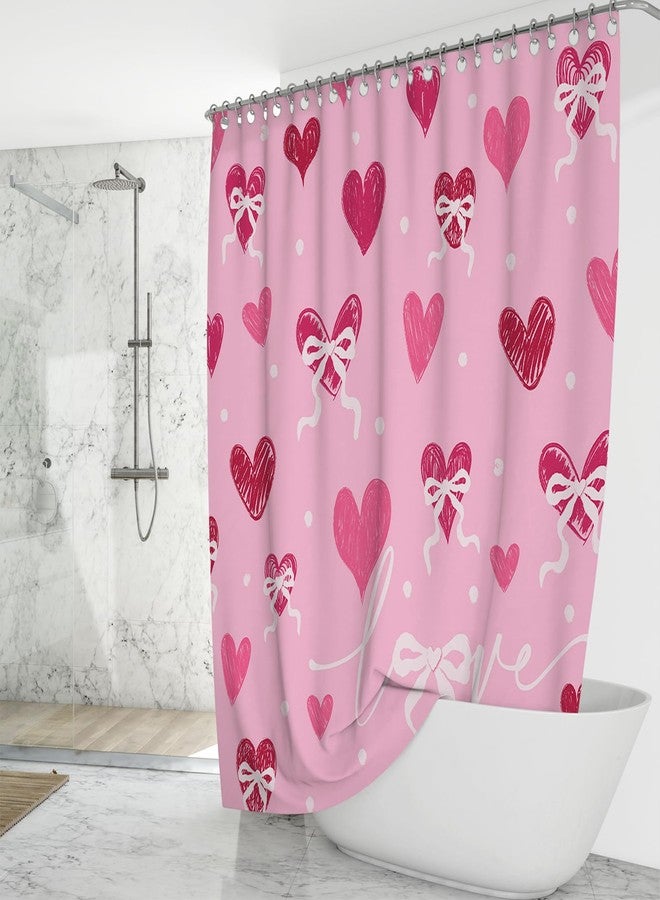 Mocsicka Valentines Shower Curtain Vintage Heart Bathroom Decor Retro Valentine Shower Curtain Set for Bathroom Romantic Gift for Bathtub, Watercolor Fabric (Pink, 71x71inch) - Image 4