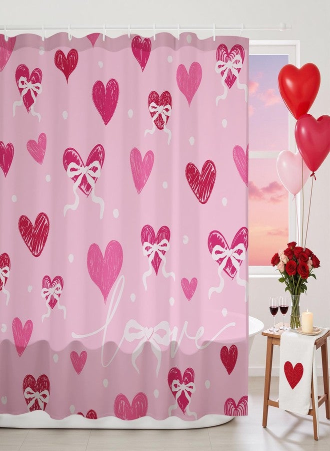 Mocsicka Valentines Shower Curtain Vintage Heart Bathroom Decor Retro Valentine Shower Curtain Set for Bathroom Romantic Gift for Bathtub, Watercolor Fabric (Pink, 71x71inch) - Image 1