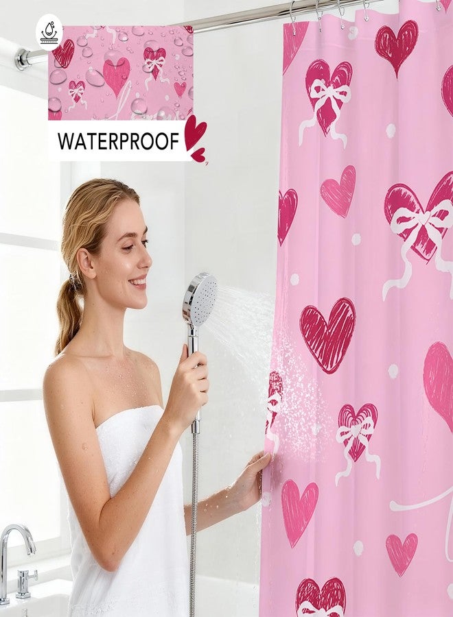 Mocsicka Valentines Shower Curtain Vintage Heart Bathroom Decor Retro Valentine Shower Curtain Set for Bathroom Romantic Gift for Bathtub, Watercolor Fabric (Pink, 71x71inch) - Image 2