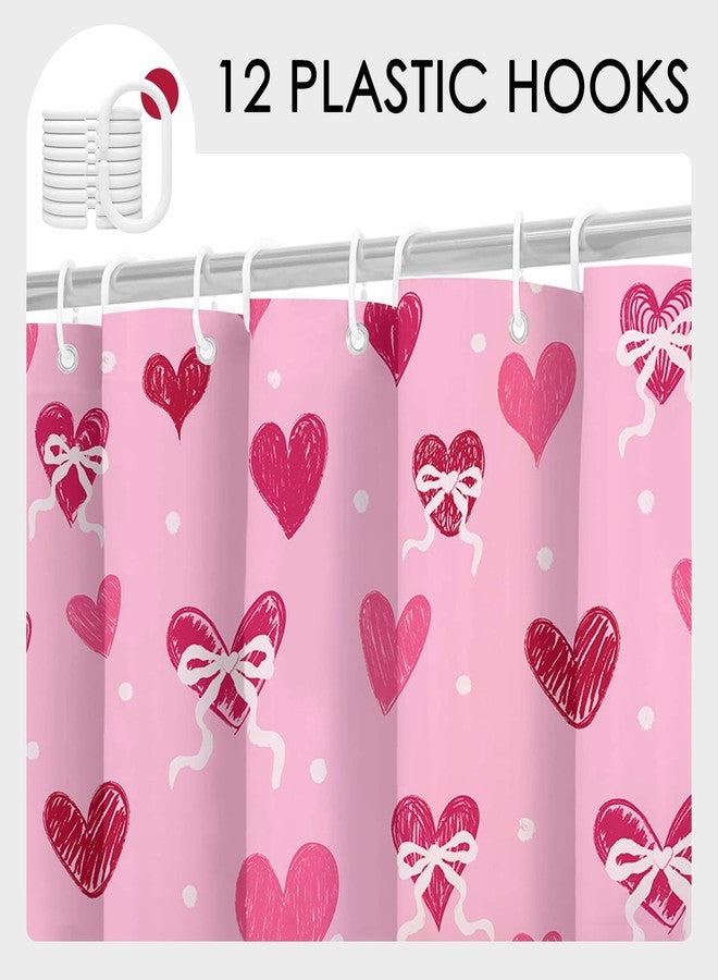 Mocsicka Valentines Shower Curtain Vintage Heart Bathroom Decor Retro Valentine Shower Curtain Set for Bathroom Romantic Gift for Bathtub, Watercolor Fabric (Pink, 71x71inch) - Image 5