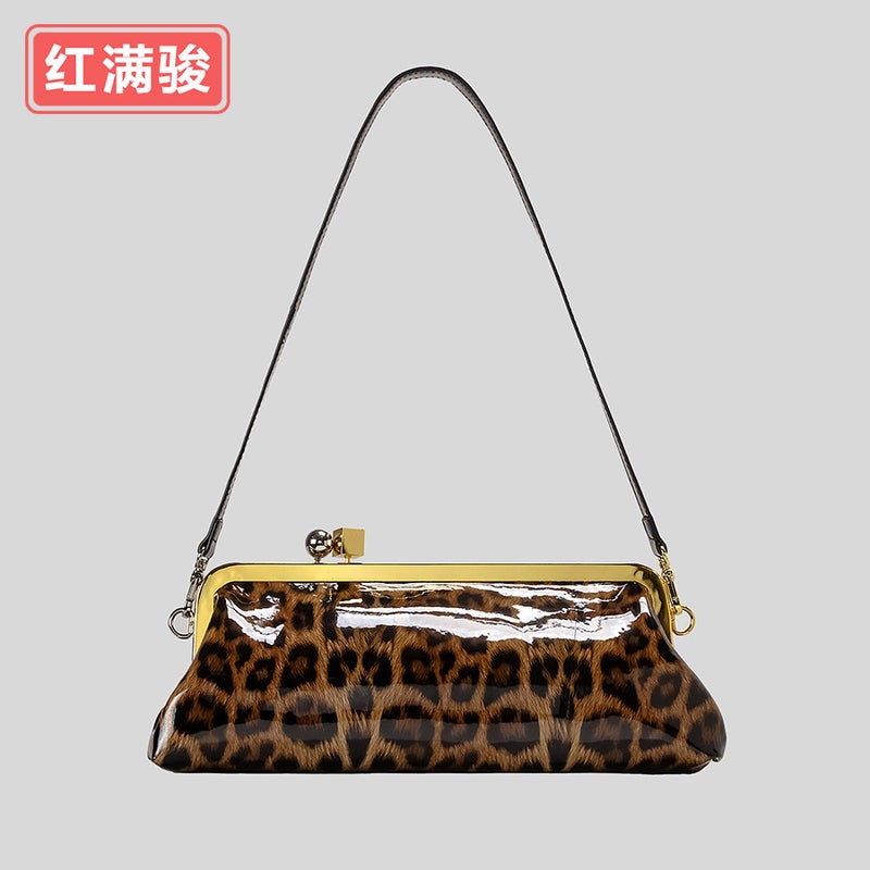 Women's PU Leather Clutch Baguette Bag with Metal Clasp, Stone & Patent Textures for Evening Parties - Image 2
