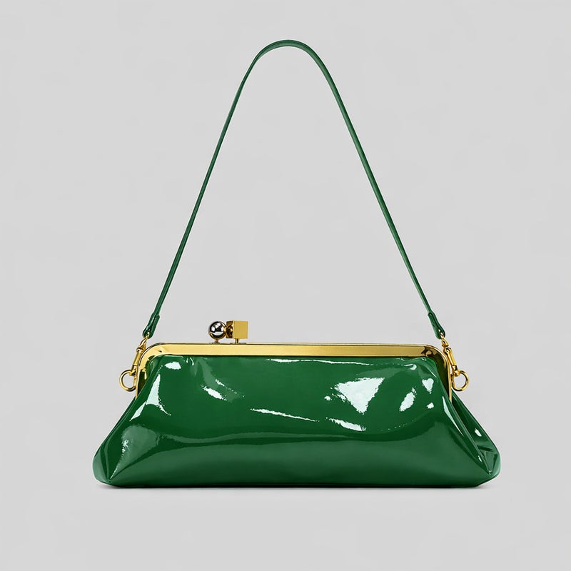 Women's PU Leather Clutch Baguette Bag with Metal Clasp, Stone & Patent Textures for Evening Parties - Image 1