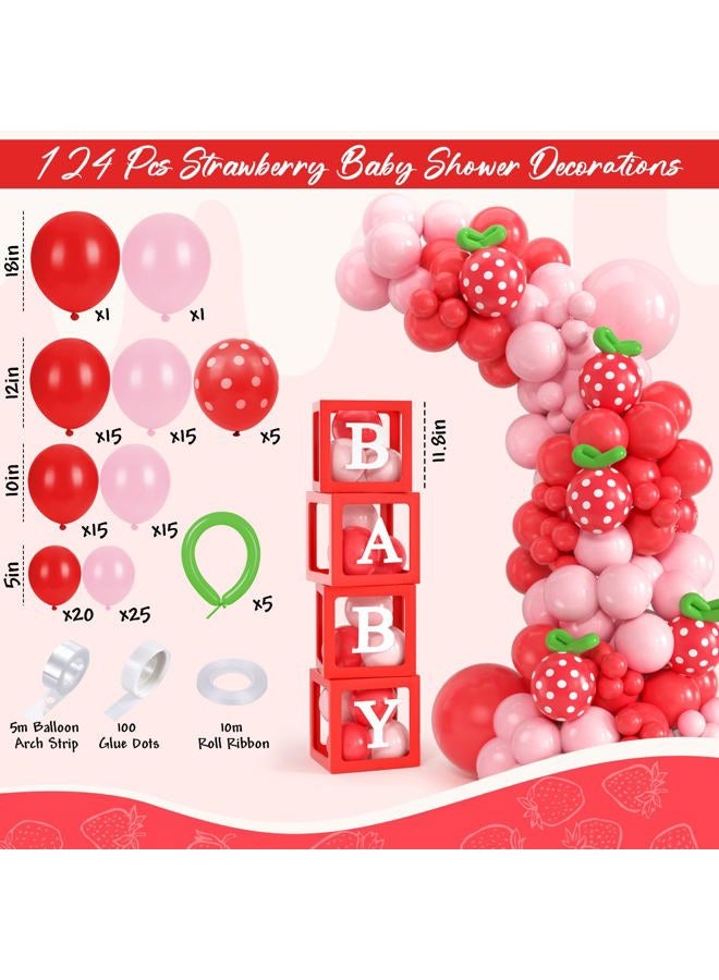 SNLN Strawberry Baby Shower Decorations, A Berry Sweet Baby Is On The Way Party Supplies Pink and Red Balloon Arch Baby Boxes, Baby Shower Decorations for Girl Gender Reveal Berry First Birthday Decor - Image 2