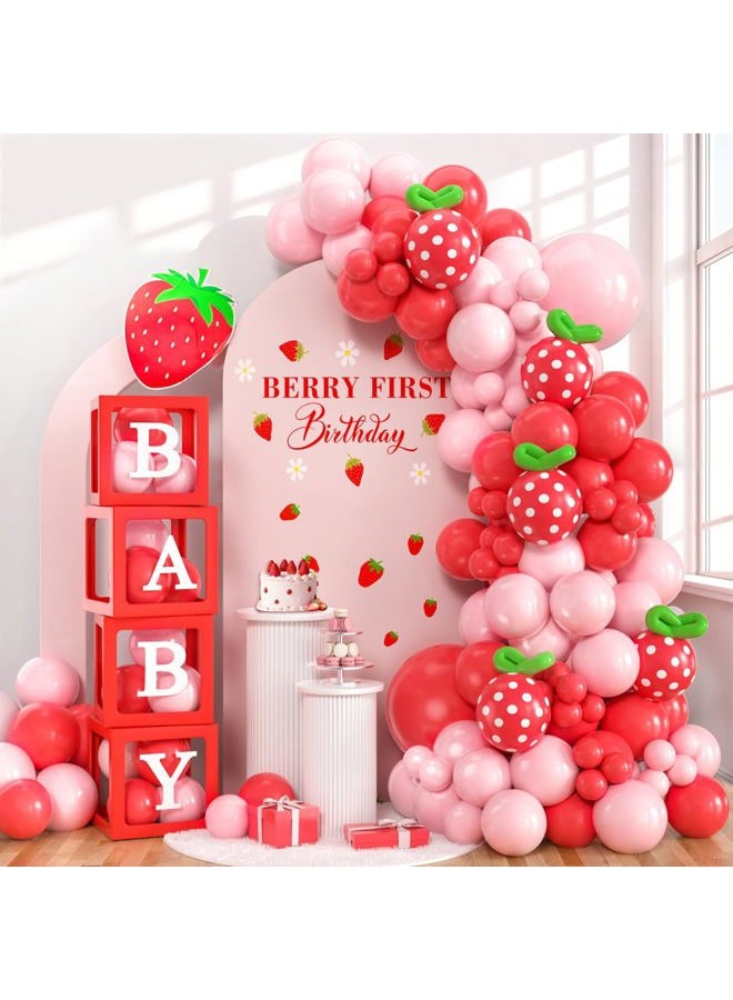 SNLN Strawberry Baby Shower Decorations, A Berry Sweet Baby Is On The Way Party Supplies Pink and Red Balloon Arch Baby Boxes, Baby Shower Decorations for Girl Gender Reveal Berry First Birthday Decor - Image 1