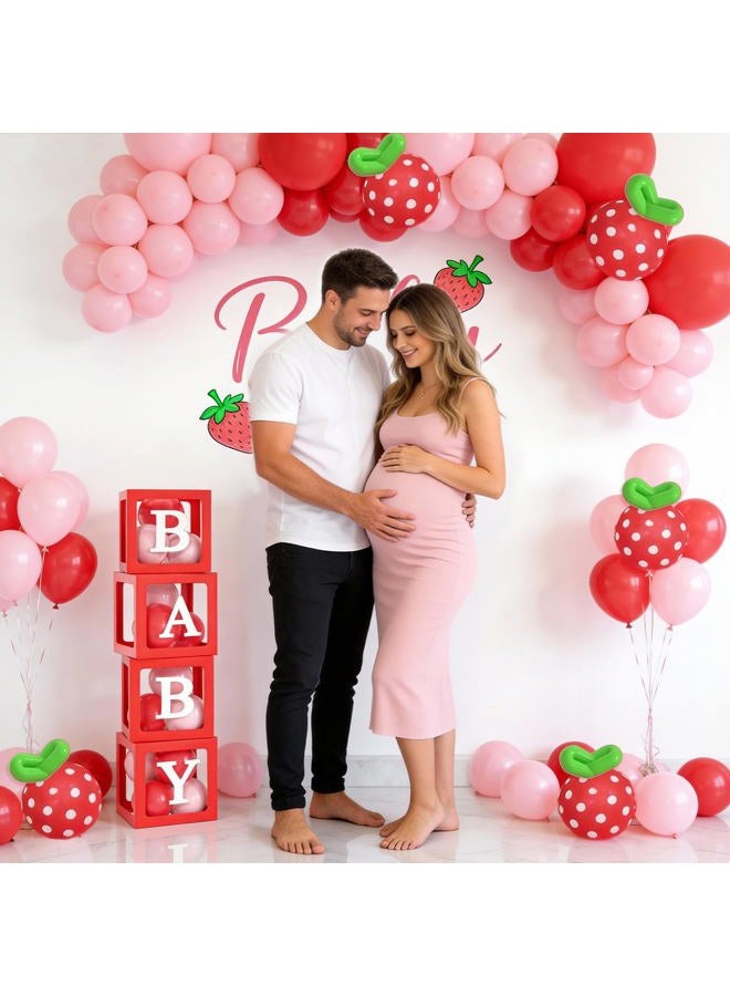 SNLN Strawberry Baby Shower Decorations, A Berry Sweet Baby Is On The Way Party Supplies Pink and Red Balloon Arch Baby Boxes, Baby Shower Decorations for Girl Gender Reveal Berry First Birthday Decor - Image 3