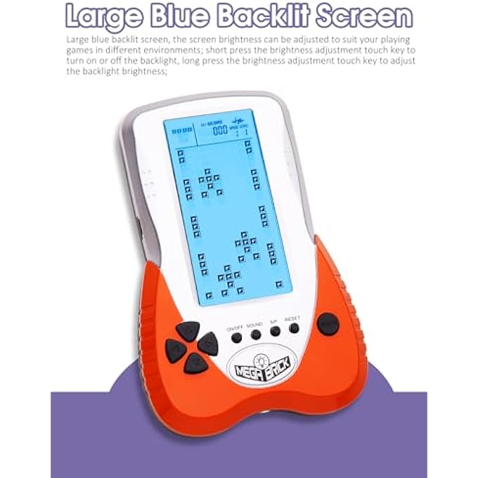 NEW BRICK GAME CONSOLE WITH LARGE SCREEN, BLUE BACKLIGHT BRIGHTNESS CAN BE ADJUSTED IN 23 GAMES COMPATIBLE WITH LITHIUM BATTERY AND AAA BATTERIES (ORANGE) - Image 5