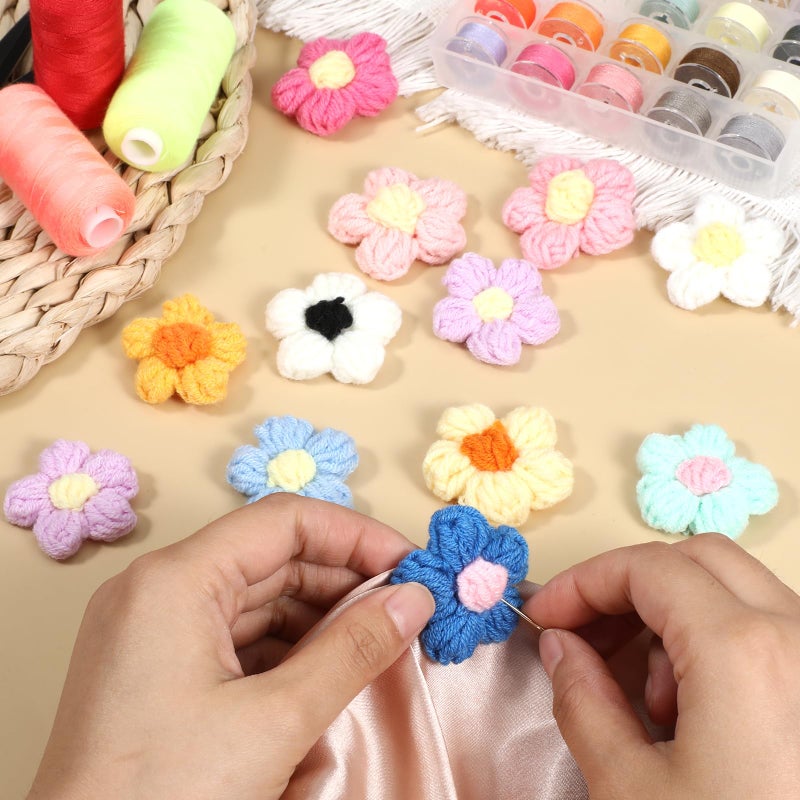 Qulkws 50 Pcs Crochet Flowers Knitted Yarn Flowers Handmade Crochet Flower Cute Flower Sew/Iron On Patches, Beautiful Crocheted Floral, for Crafts Embellishments, Clothing, DIY Hair Headbands (14 Colors) - Image 4