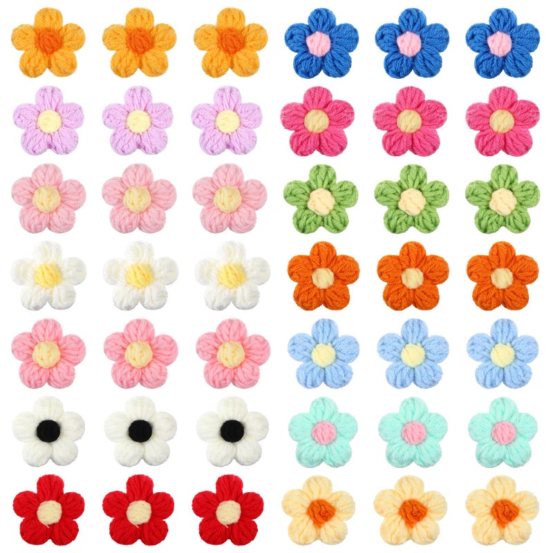 Qulkws 50 Pcs Crochet Flowers Knitted Yarn Flowers Handmade Crochet Flower Cute Flower Sew/Iron On Patches, Beautiful Crocheted Floral, for Crafts Embellishments, Clothing, DIY Hair Headbands (14 Colors) - Image 1